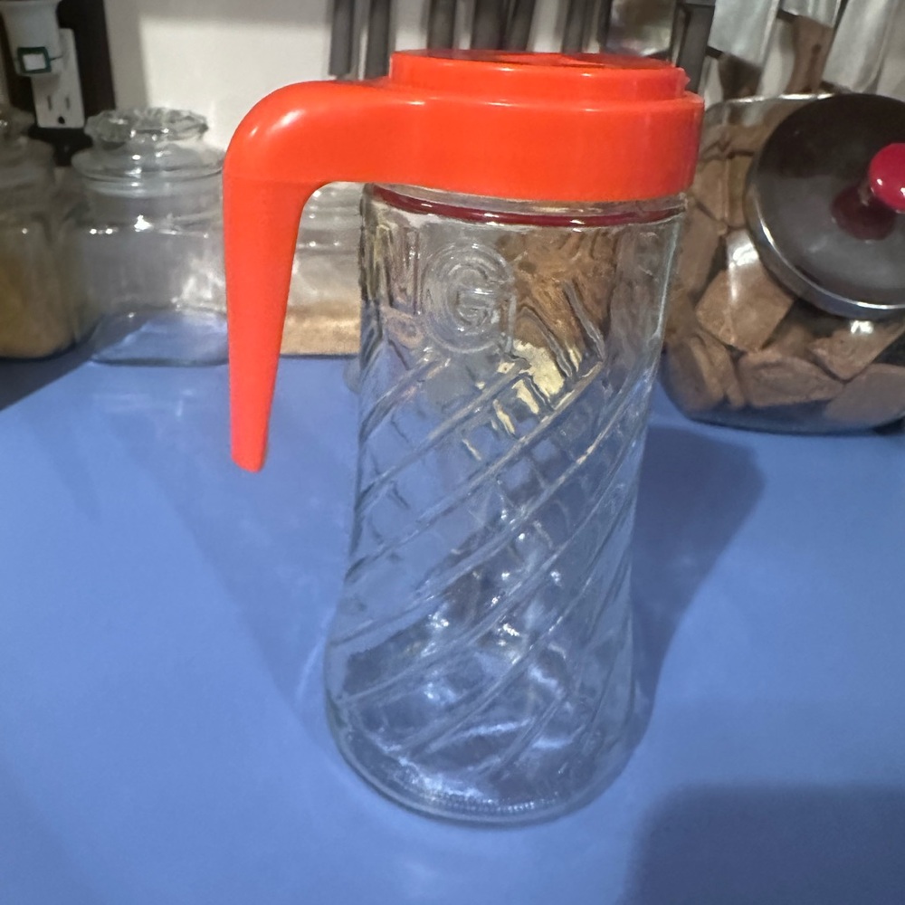 Vintage 1970’s Glass TANG pitcher with Bright Orange Lid